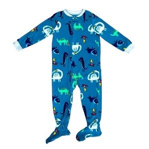 Carter’s Dinosaur Footed Fleece Pajama’s 4T Teal Blue